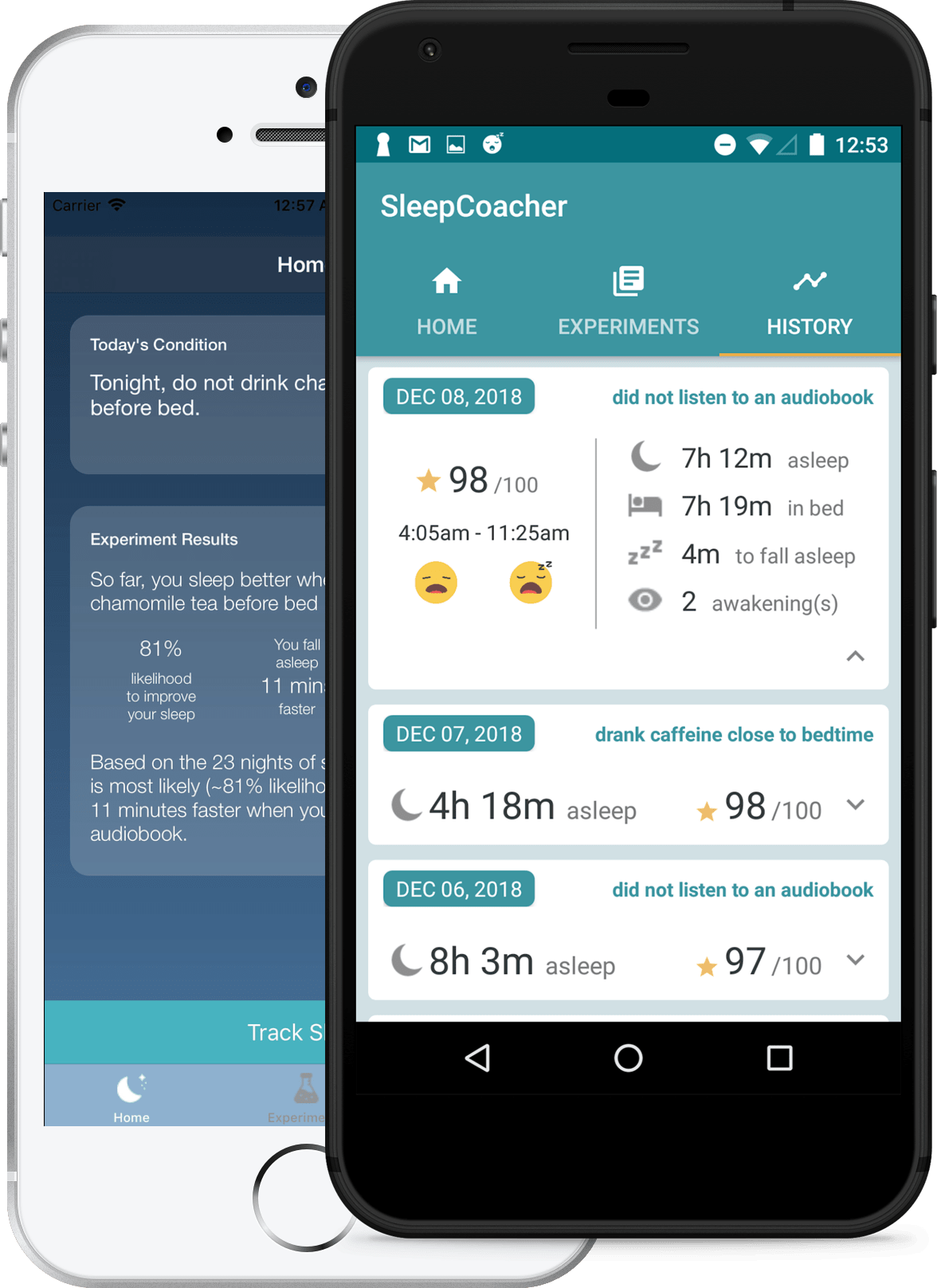 Android iPhone with SleepCoacher app